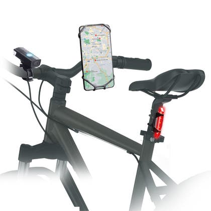 Set med cykellysen och mobilhållare