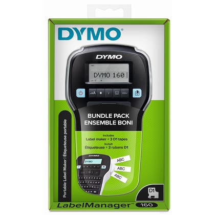 Märkmaskin Dymo LM160 paket inkl. 3x D1 svart/vit 12 mm tape