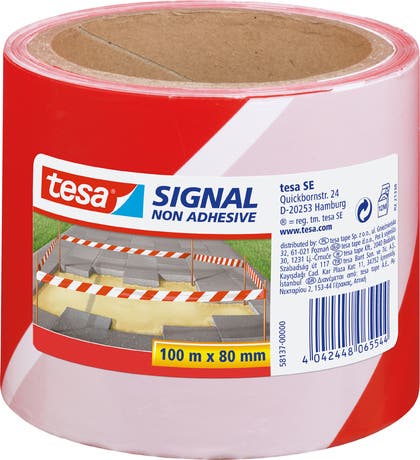 Avspärrningsband / Varningsband 80mmx100m röd/vit Tesa