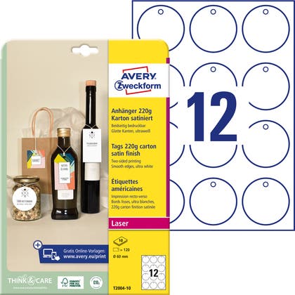 Hängetiketter vita Avery 220g