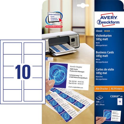 Visitkort Quick&Clean A4-ark Avery