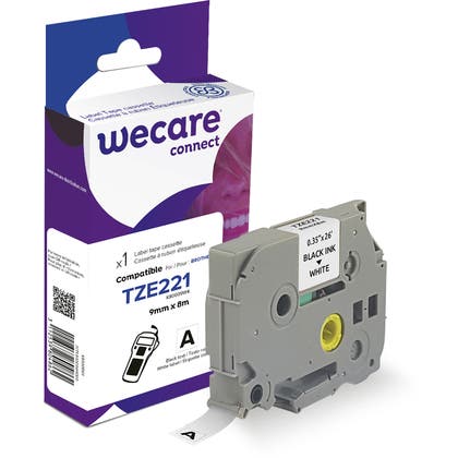 Märkband Wecare TZe 9 mm 8 m svart/vit