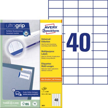 Multifunktionsetiketter Avery med Ultragrip