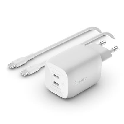 Väggladdare dual USB-C 65W vit 2 Meter kabel Belkin