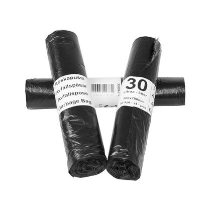 Soppåsar 30 Liter svart 9my 50 st/rulle