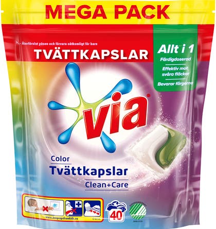 Tvättkapslar Via duo Color Clean+Care 40 st/fp
